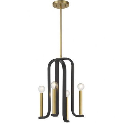 Matte Black and Brass 4-Light Adjustable Pendant