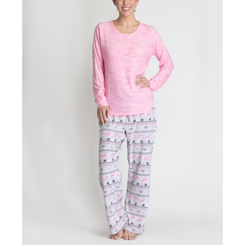 Women's Plush Fleece Pajamas Set, V Neck Winter PJ Set
