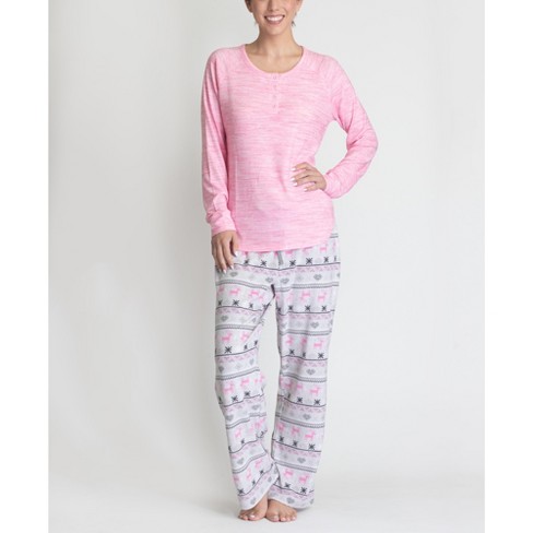 MUK LUKS Womens Cozy Morning PJ Set, Winter Fairisle Pink, X-Large