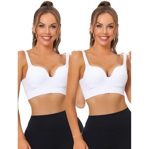 Allegra K Women's Medium Impact V Neck Wireless Padded Deep Fitness Sports Bras 2 Pcs - 1 of 4