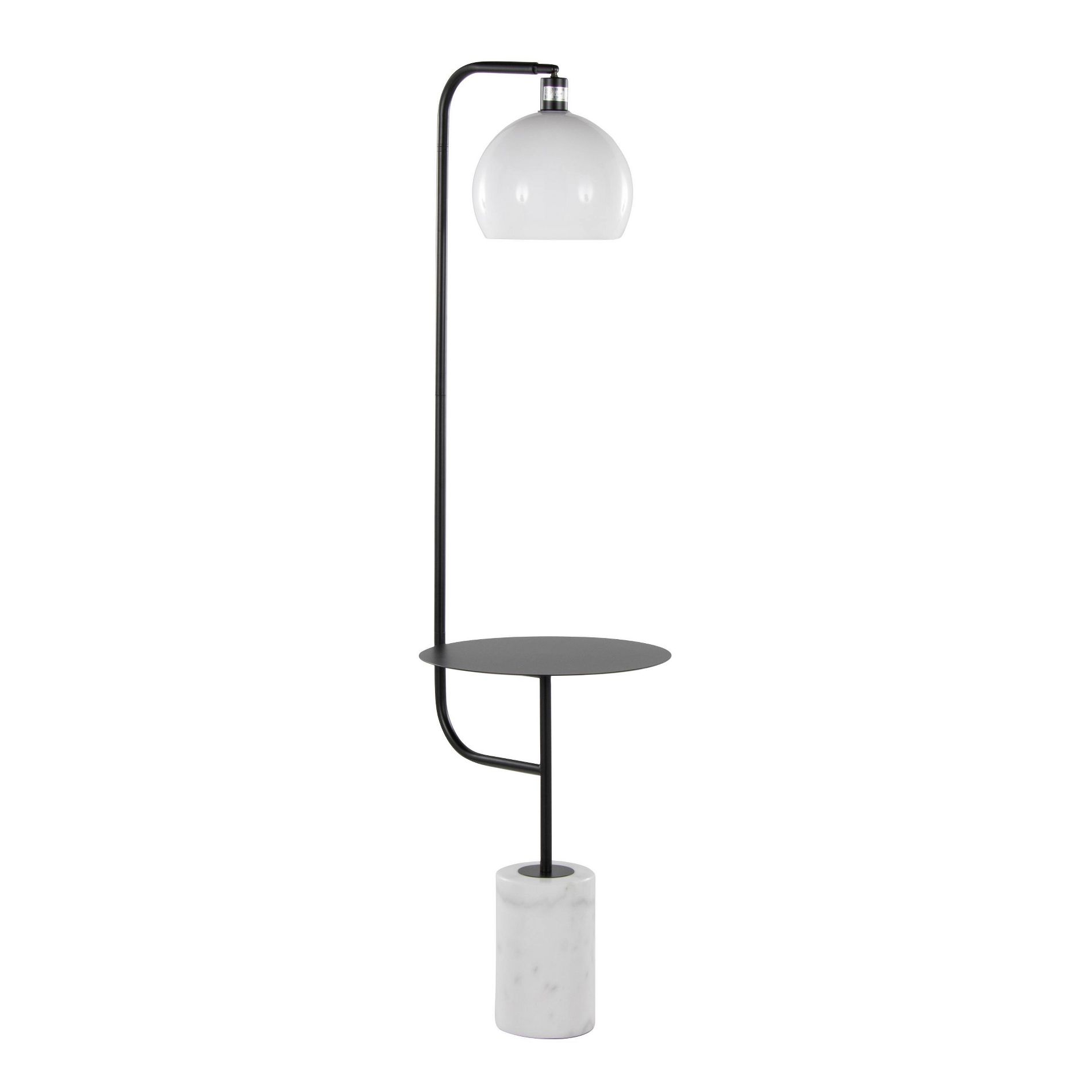 LumiSource Symbol 66" Contemporary Metal Floor Lamp in Black Metal/White Marble with White Glass Shade