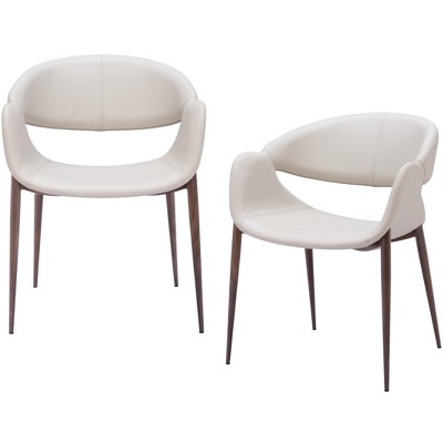 HomeRoots Set of Two Beige and Brown Upholstered Faux Leather Open Back Dining Arm Chairs