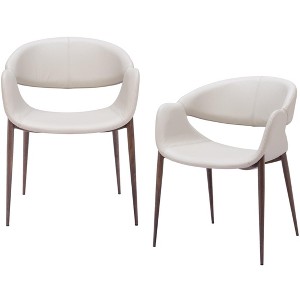 HomeRoots Set of Two Beige and Brown Upholstered Faux Leather Open Back Dining Arm Chairs - 1 of 4