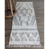 Storied Home Hand Woven Cotton and Wool Kilim Floor Rug with Fringe, Green and Cream - 4 of 4