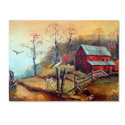 Arie Reinhardt Taylor Red Barn and Hawk Landscape Canvas Art