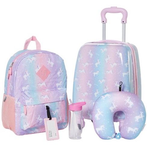 Unicorn Rolling Suitcase Set With Backpack Neck Pillow Water Bottle And Luggage Tag Target