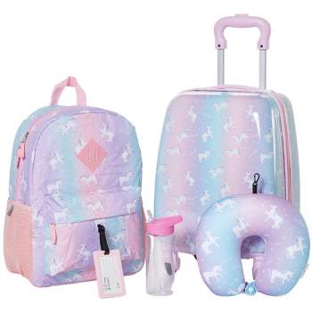 Unicorn Rolling Suitcase Set with Backpack, Neck Pillow, Water Bottle, and Luggage Tag