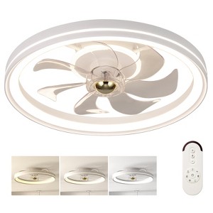 Tangkula 3000-6500K Dimmable Modern Flush Mount LED Fan Light w/ 3 Color Temperature - 1 of 4