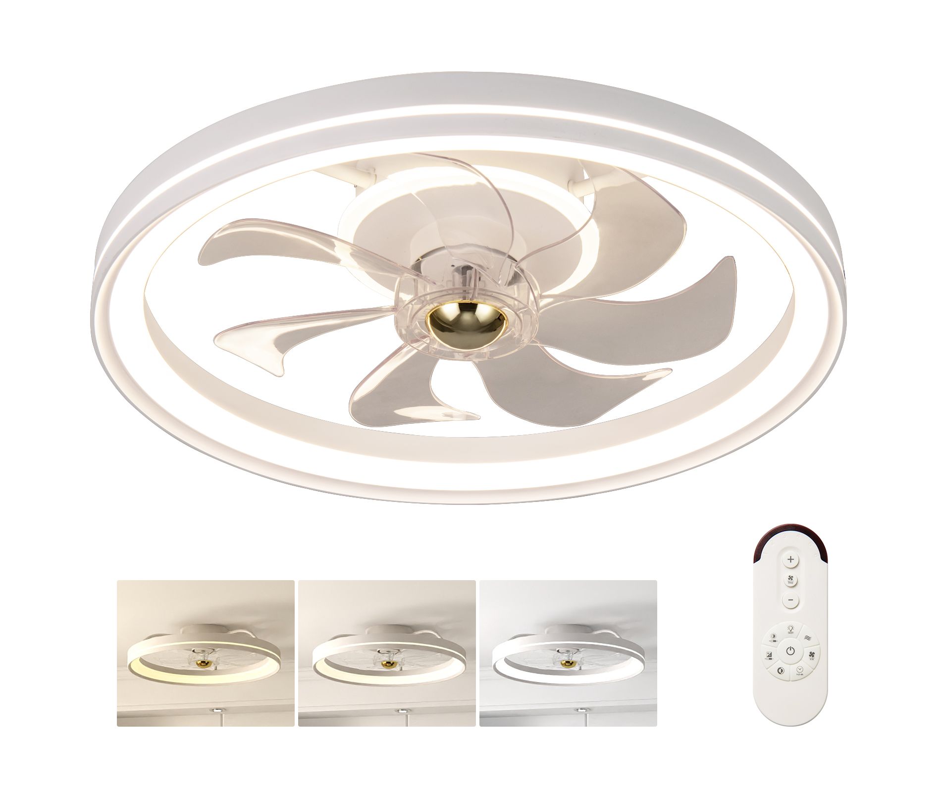 Costway 3000-6500K Dimmable Modern Flush Mount LED Fan Light w/ 3 Color Temperature