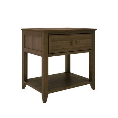 Walnut Wood Nightstand with Drawer and Shelf, Small