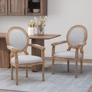 Coolbibila French Country Wood Fabric Upholstered Dining Chairs Set of 2,Round Back Dining Arm Chairs,Solid Wood Kitchen Dining Room Chair - 1 of 4