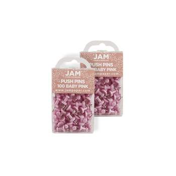 JAM Paper Colored Pushpins Baby Pink Push Pins 2 Packs of 100 (222419048A)
