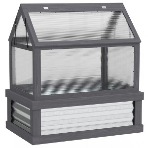 Outsunny Raised Garden Bed with Polycarbonate Greenhouse, Wooden Cold Frame Greenhouse, Garden Flower Planter Protection, 35.5"x22.5"x38.25", Gray - 1 of 4