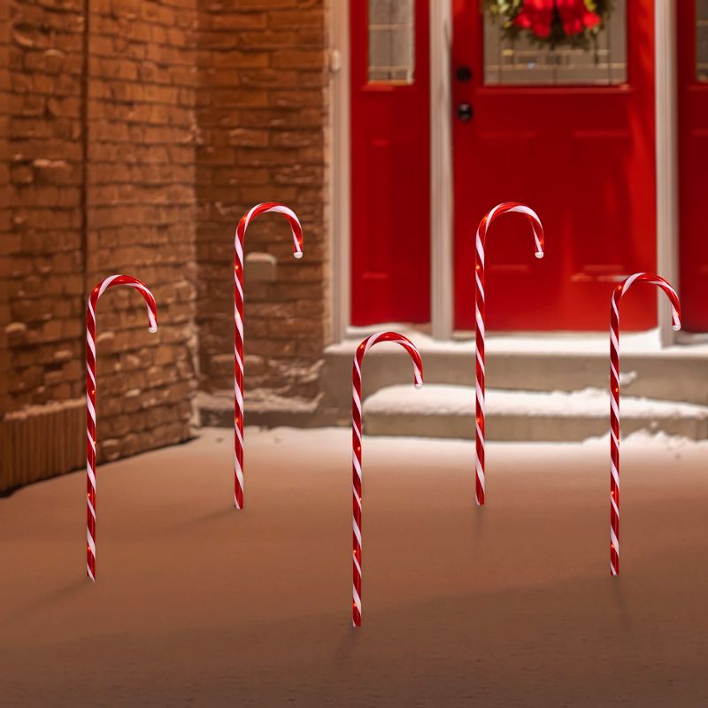 Northlight Set of 5 Red Lighted Candy Cane Christmas Lawn Stakes 28" - Battery Operated, 2 of 4