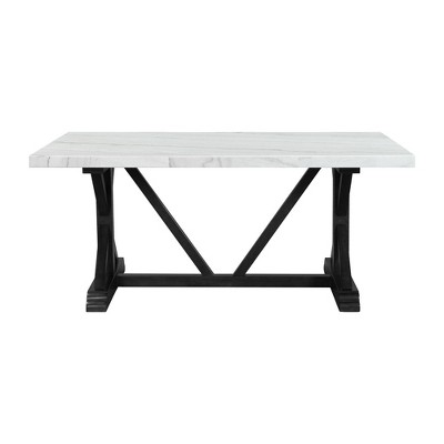 Stratton Standard Height Dining Set with Marble Top and Charcoal Upholstered Chairs