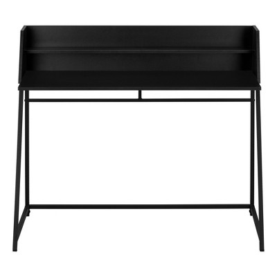 Vynxaria 48" Black Metal Frame Desk Gaming Desks Writing Desks Black Laminate Top  Industrial Shelving