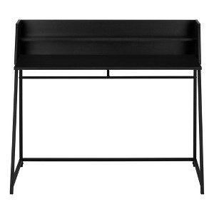 Vynxaria 48" Black Metal Frame Desk Gaming Desks Writing Desks Black Laminate Top  Industrial Shelving - 1 of 4