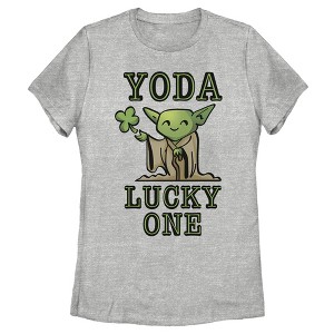 Women's Star Wars St. Patrick's Day Cartoon Yoda Lucky One T-Shirt - 1 of 4