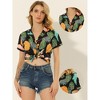 Allegra K Women's Hawaiian Floral Leaves Printed Short Sleeve Button Down Vintage Shirt - 2 of 4