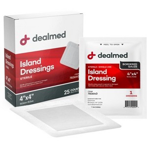 Dealmed Island Dressing, Sterile, Adhesive Borders with Non-Stick Pads, White (Pack of 1) - 1 of 4