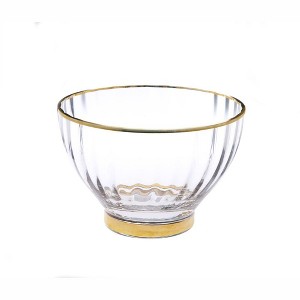 Classic Touch Set of 4 Straight Line Textured Dessert Bowls with Vivid Gold Rim and Base - 1 of 4