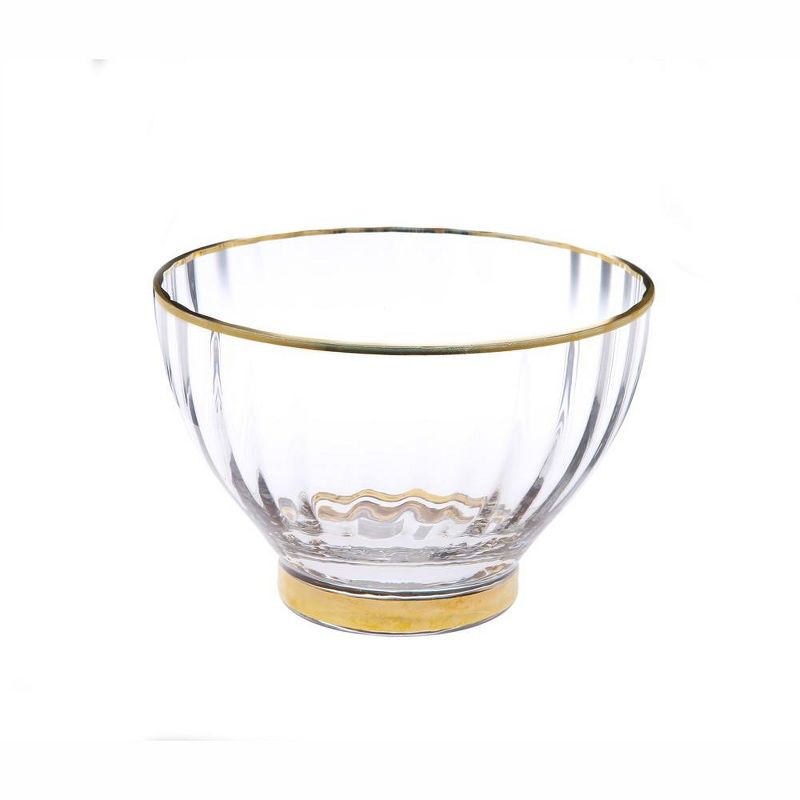 Classic Touch Set of 4 Straight Line Textured Dessert Bowls with Vivid Gold Rim and Base, 1 of 5