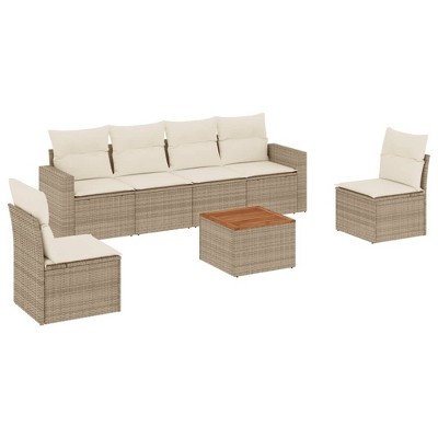 vidaXL Patio Sofa Set with Cushions Outdoor Furniture 7 Piece Poly Rattan - Beige and Cream
