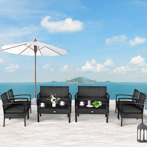 Tangkula Set Of 8 Wicker Patio Conversation Furniture Set Outdoor Rattan Chair and Table Set Patio Furniture Sets w/ Coffee Table & Washable Cushions - 1 of 4
