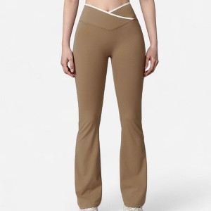 Anna-Kaci Women's Flare Leg Yoga Pants with Crossover High Waistband and Four-Way Stretch Fabric - 1 of 4