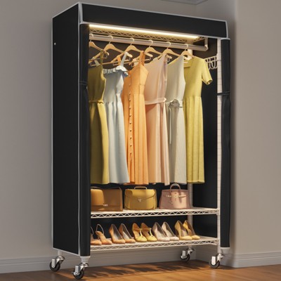 VIPEK R1LC Clothes Rack with Cover, Heavy Duty Garment Rack with Dimmable LED Lights, Metal Clothing Rack with Wheels, Closet with Cover
