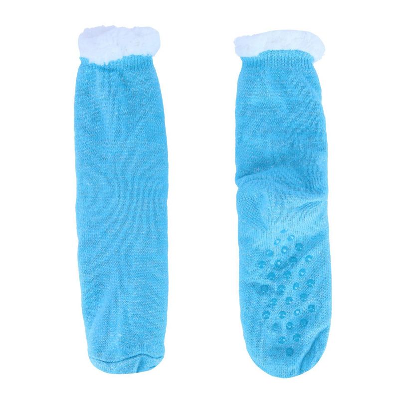 CTM Women's Solid Sparkly Plush High Pile Fleece Lined Slipper Socks, 2 of 3