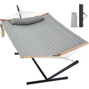 Double V-Shaped Wooden Frame Hammock, Thickened Version for Home and Outdoor Use, Portable Steel Frame Outdoor Garden Hammock, Large Double Hammock - 1 of 4