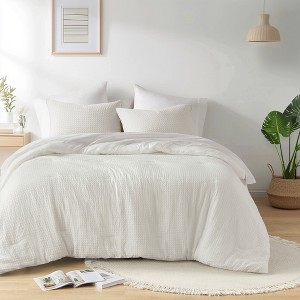 3Pcs Woven Waffle-Weave Knit Comforter Sets, Chic Vintage Style Boho Bed Set for All Season, Premium Breathable Bedding for Luxury Decor Style - 1 of 4