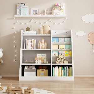 Wooden Toy Storage Organizer Cabinet Kids Bookshelf Children Bookcase with Adjustable Shelf for Playroom Nursery Living Room - 1 of 4