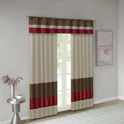 Red and Tan Polyoni Pintuck Window Valance with Rod Pocket