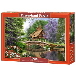 1000 Piece Jigsaw Puzzle, River Cottage, Storybook landscape, Colorful flowers, Adult Puzzle, Castorland C-102365-2 - 1 of 4