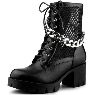 Black combat outlet boots with heel