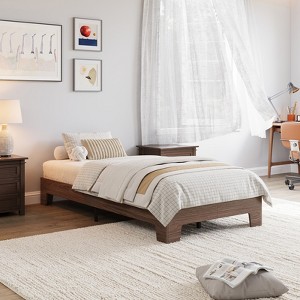 Wood Platform Bed Frame - No Box Spring Needed, 10.24" Storage Clearance, Wooden Slats, Pine/Sandalwood/Walnut Finish, Easy Assembly - 1 of 4