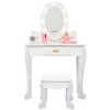 Children's dressing table set,pretend game girl dressing table and chair set,with light colored mirror,stool and wooden makeup toys - 3 of 4