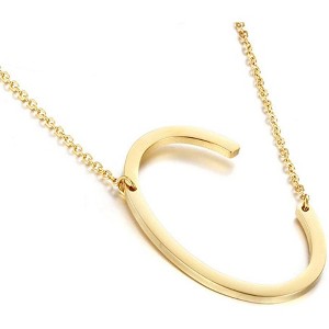 Large Sideways Initial Pendant Necklace 18K Gold Plated Stainless Steel - 1 of 4