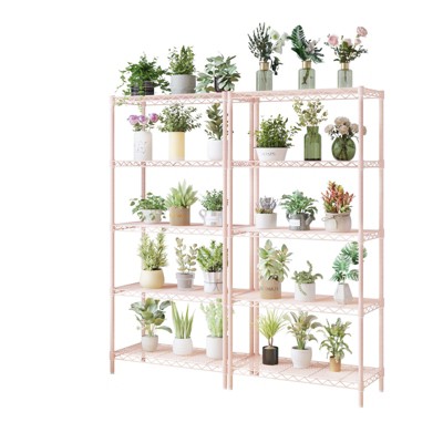 SEVOBAL Utility Storage Shelves Five Layer Display Stand Adjustable Feet for Home and Commercial Spaces, Pink, 29.92"*14.17"*7.08"