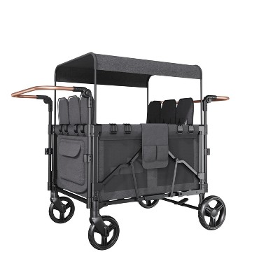 Acekool 6 Seat Stroller, Compact Fold with One-Step Rear Brake, 8in/10in EVA Tires, Detachable Front Wheels, 5-Point Harness, Large Storage Bag,Black