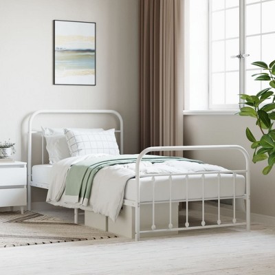 vidaXL Metal Bed Frame with Headboard and Footboard White 39.4 in.x78.7 in.