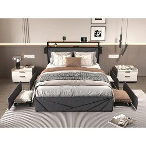 NicBex Full/Queen Upholstered Bed Frame with 4 Drawers,Platform Bed Frame with Storage Headboard,Charging Station,No Box Spring Needed,Noise Free - 1 of 4