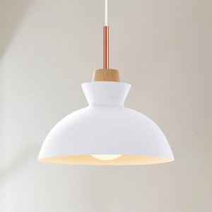 Rennnsan Veorix 11"W 1-Light Dome Wood Modern Dimmable Pendant in White - 1 of 4