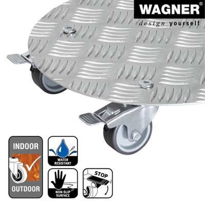 11.8" Silver Round Diamond-Plated Aluminum Plant Caddy with Locking Casters
