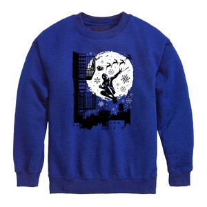 Boys' - Marvel - Miles Santa Sky Scene Graphic Long Sleeve Fleece Sweatshirt - 1 of 3