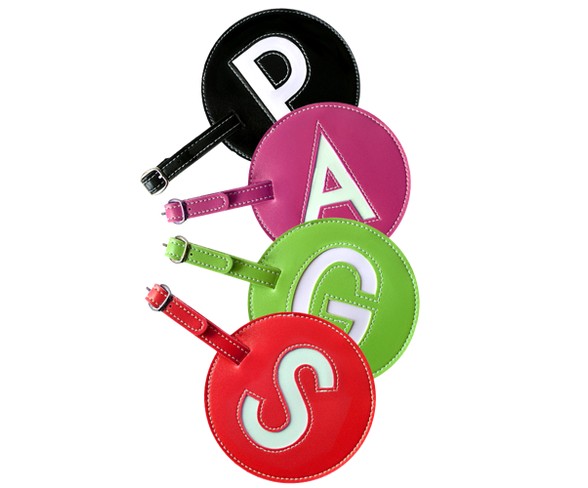 Leather Initial Luggage Tags Set of Two - Red G