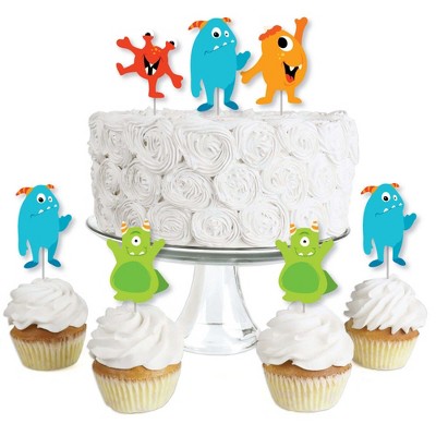 Big Dot of Happiness Monster Bash - Dessert Cupcake Toppers - Little Monster Birthday Party or Baby Shower Clear Treat Picks - Set of 24