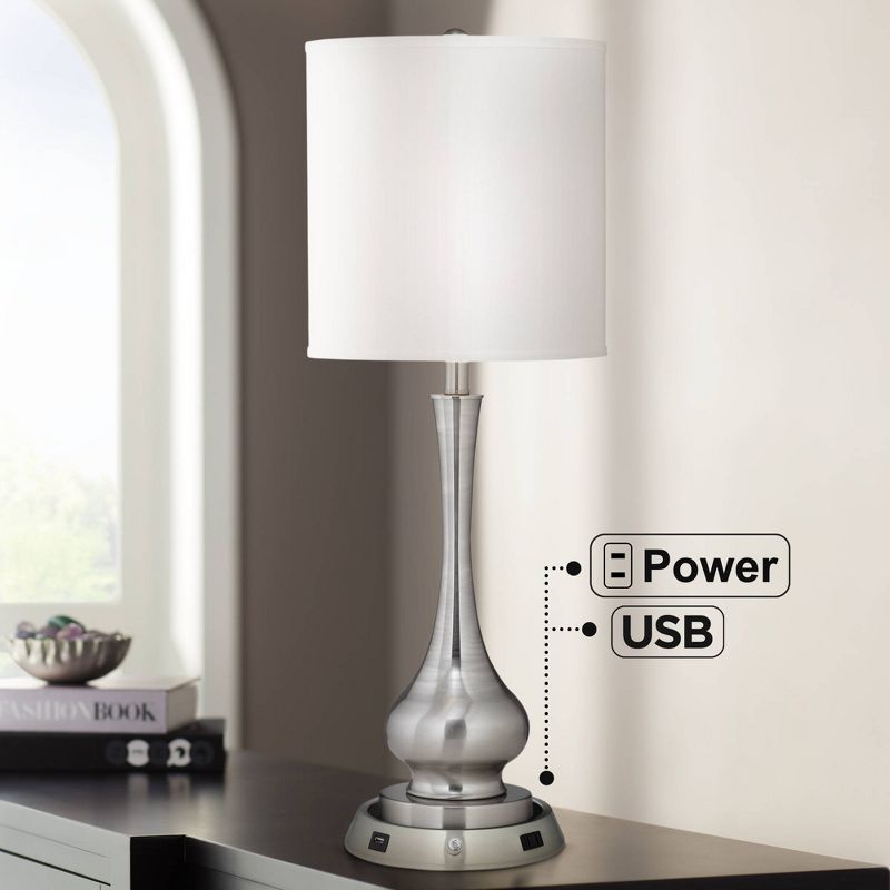 Possini Euro Design Gourd Modern Table Lamp 32" Tall Brushed Nickel with Dimmable USB and AC Power Outlet in Base for Bedroom Living Room Bedside Kids, 2 of 8
